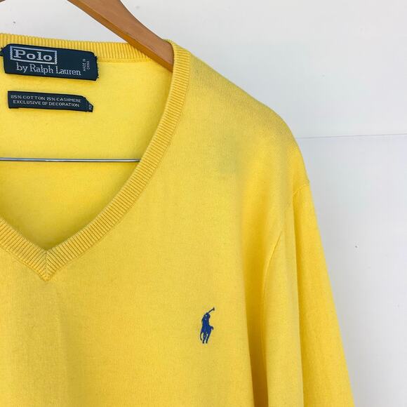 Vintage Polo Ralph Lauren Men’s Cotton Cashmere V-Neck Sweater Yellow XL - Picture 5 of 9